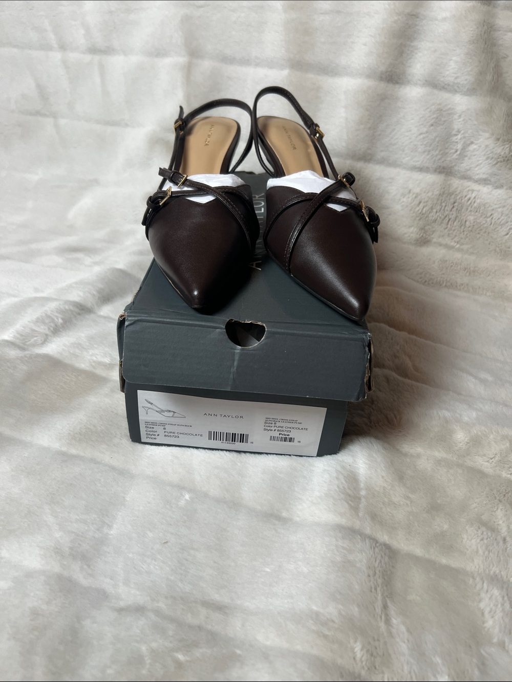 Ann Taylor Dark Brown Pointed Toe Slingback Mules